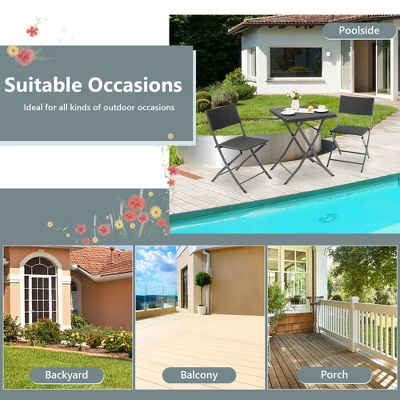 Tangkula 3PCS Patio Bistro Set Folding Wicker Chairs & Table Outdoor Patio Furniture Set 7 Tangkula 3PCS Patio Bistro Set Folding Wicker Chairs & Table Outdoor Patio Furniture Set - Image 7