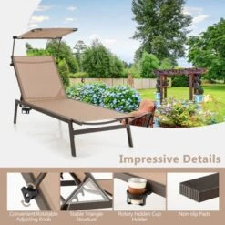 Tangkula 1PC/2PCS Outdoor Chaise Lounge 6-Position Recliner Lounger With Adjustable Sun Shade & Cup Holder -Tangkula GUEST cf032776 ce8b 4a6a 8724 7382e656dec6