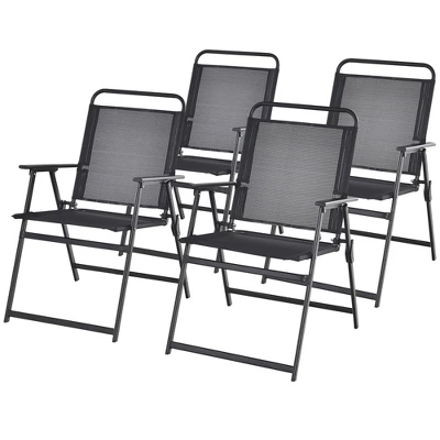 Tangkula Set Of 4 Heavy-Duty Metal Folding Chairs Frame Armrests Portable Patio Black 3 Tangkula Set Of 4 Heavy-Duty Metal Folding Chairs Frame Armrests Portable Patio Black - Image 3