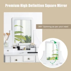 Tangkula Rotatable Mirror Vanity Set Makeup Dressing Table And Stool W/ 5 Drawers -Tangkula GUEST cf5684dc 52b6 403f b856 c4fba609b909