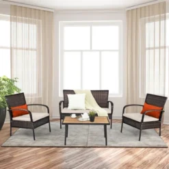 Tangkula 4PCS Cushioned Rattan Patio Conversation Set Outdoor Furniture Set -Tangkula GUEST cf7ac8e6 1a4a 42b8 8c8e 0e5050fc6c76