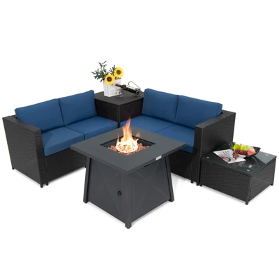 Tangkula 5-Piece Outdoor Patio Furniture Set With 50,000 BTU Propane Fire Pit Table Patio Conversation Set W/ Cushions, Storage Box, Coffee Table 11 Tangkula 5-Piece Outdoor Patio Furniture Set With 50,000 BTU Propane Fire Pit Table Patio Conversation Set W/ Cushions, Storage Box, Coffee Table - Image 11