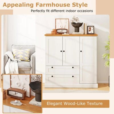 Tangkula Sideboard Buffet Cabinet Kitchen Pantry Hutch Storage Cabinet Farmhouse Credenza 4 Tangkula Sideboard Buffet Cabinet Kitchen Pantry Hutch Storage Cabinet Farmhouse Credenza - Image 4