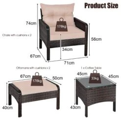 Tangkula 5-Piece Patio Rattan Conversation Set Cushioned Sofas And Ottoman Set With Table