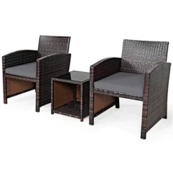 Tangkula 3 PCS Patio Rattan Furniture Set Conversation Chair Set With Soft Cushion & Coffee Table For Backyard Poolside Garden -Tangkula GUEST d05fdc2b 1849 4392 bae8 7c4fa7f2ef1c