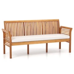 Tangkula 3 Person Outdoor Bench, 62.5" Acacia Wood Patio Sofa With Curved Armrests And Removable Seat Cushion -Tangkula GUEST d0605be7 0b8d 46be 9d24 259125cf5f03