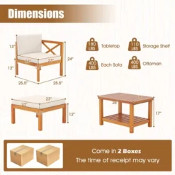 Tangkula 5 Pieces Patio Lounge Chair Set W/Ottomans Acacia Wood Patio Conversation Set W/Cushions Coffee Table Modular Outdoor Lounge Sofa Set -Tangkula GUEST d0bbe5d3 e8ec 4ccb a1f9 00bd24101162