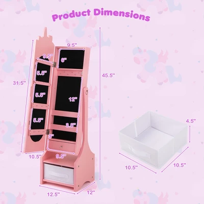 Tangkula Kids Jewelry Cabinet W/ Full-Length Mirror 2 Adjustable Tilt Angles Drawer Pink 8 Tangkula Kids Jewelry Cabinet W/ Full-Length Mirror 2 Adjustable Tilt Angles Drawer Pink - Image 8