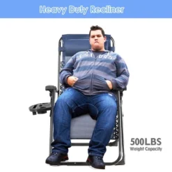 Tangkula Oversized Zero Gravity Lounge Chair Folding Recliner W/ Cup Holder & Pillow, Navy Blue -Tangkula GUEST d14976e3 71f7 4c00 8d05 f8d3d069cae0