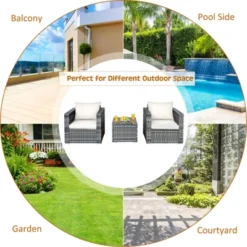 Tangkula 3-Piece Patio Wicker Conversation Set Bistro Rattan Sofa Chair With Washable Cushion -Tangkula GUEST d159ddd0 d1cb 489d 814f ac088e7b1567