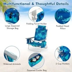 Tangkula 4 PCS Beach Chair 5-Position Outdoor Reclining Chairs W/ Head Pillow & Storage Bag