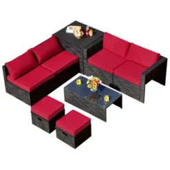 Tangkula 8PCS Patio Conversation Set Sectional Sofa Set, All-Weather PE Rattan, Tempered Glass Table & Washable Cushion Covers -Tangkula GUEST d18d4532 3d71 42e2 a9c7 657e0bc390f7