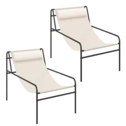 Tangkula 2 Pieces Patio Sling Chair Modern Accent Chair W/ Removable Headrest & Sturdy Metal Frame -Tangkula GUEST d19a0bdc 8bb0 4e6c a0b2 f5e5d8ad6d01