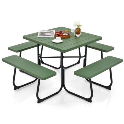 Tangkula 8-person Square Picnic Table Bench Set Outdoor Picnic Table With 4 Benches & Umbrella Hole 500 LBS Capacity Black/Grey/White/Green 9 Tangkula 8-person Square Picnic Table Bench Set Outdoor Picnic Table With 4 Benches & Umbrella Hole 500 LBS Capacity Black/Grey/White/Green - Image 9