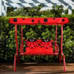 Tangkula Kids Patio Porch Bench Swing W/ Safety Belt Canopy Outdoor Furniture Red -Tangkula GUEST d20aea66 e7f6 4229 a267 df3a6ada9fd2