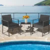 Tangkula 3PCS Patio Rattan PE Wicker Bistro Set Outdoor Furniture Set W/ Table & Cushion