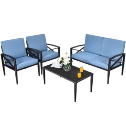 Tangkula 4-Piece Outdoor Aluminum Patio Conversation Set Cushioned Sofa Chair With Coffee Table -Tangkula GUEST d24faba9 aecc 4244 a876 91291b451fc3