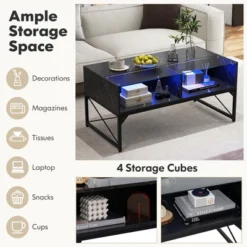 Tangkula High-gloss LED Coffee Table W/ Faux Marble & Tempered Glass Top 4 Storage Cubes -Tangkula GUEST d264a97e 3454 4619 aba5 8bf416d4724b