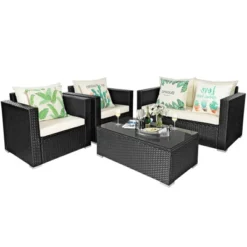 Tangkula 8PCS Rattan Patio Conversation Set Outdoor Furniture Set W/ Cushions