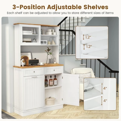 Tangkula Double Tilt Out Trash Cabinet W/ Hutch Kitchen Pantry Storage Cabinet White 4 Tangkula Double Tilt Out Trash Cabinet W/ Hutch Kitchen Pantry Storage Cabinet White - Image 4