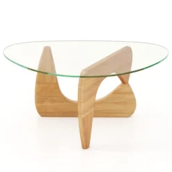 Tangkula Triangle Coffee Table W/ Tempered Glass Top & Adjustable Rubber Wood Base -Tangkula GUEST d2e0b52c a204 4c53 889d e936ead83b83