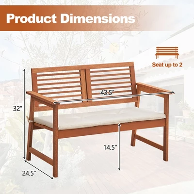 Tangkula Outdoor Bench With Cushion 2-Person Patio Bench W/Slatted Back & Seat Garden Backyard Balcony 2 Tangkula Outdoor Bench With Cushion 2-Person Patio Bench W/Slatted Back & Seat Garden Backyard Balcony - Image 2
