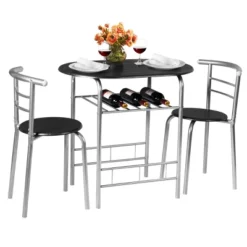 Tangkula 3 PCS Kitchen Dining Set Compact Bistro Pub 2 Chairs & Table -Tangkula GUEST d2f1f1c5 88db 494e ad6a 2162287ae1b0