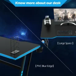 Tangkula Z-Shaped Ergonomic Gaming Desk With Headphone Hook Computer&Office Desk Blue/Red -Tangkula GUEST d2f5b469 1c46 4f21 a205 c55f7c1aae86