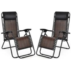 Tangkula Folding Recliner Patio Rattan Zero Gravity Lounge Chair With Headrest Brown -Tangkula GUEST d320db05 1507 4be7 96fc affe8b332955