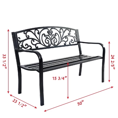 Tangkula 50"Patio Bench Porch Chair Steel Frame Cast Iron Loveseat W/ Backrest For Park Garden 6 Tangkula 50"Patio Bench Porch Chair Steel Frame Cast Iron Loveseat W/ Backrest For Park Garden - Image 6