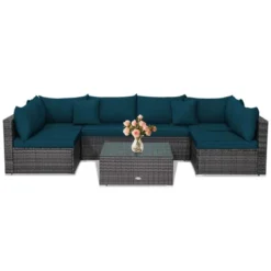 Tangkula Set Of 7 Patio Wicker Furniture Set Outdoor Rattan Sectional Sofa With Seat & Back Cushions 2 Throw Pillows Blue 9 Tangkula Set Of 7 Patio Wicker Furniture Set Outdoor Rattan Sectional Sofa With Seat & Back Cushions 2 Throw Pillows Blue -Tangkula GUEST d403ae09 5601 45eb b03e 950d2c3a6fb9
