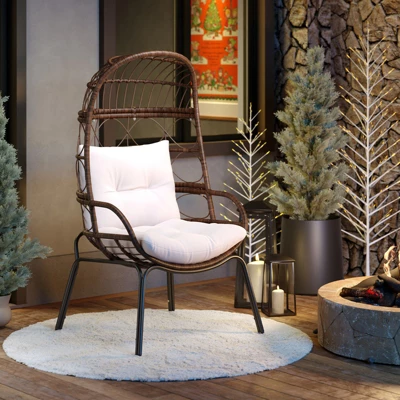 Tangkula PE Wicker Egg Chair Patio Cocoon Lounger W/ Comfortable Cushions & Metal Frame 9 Tangkula PE Wicker Egg Chair Patio Cocoon Lounger W/ Comfortable Cushions & Metal Frame - Image 9