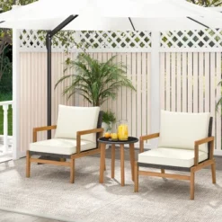 Tangkula 3 PCS Patio Chair Set Wicker Chair & Side Table Set W/ Tempered Glass Tabletop -Tangkula GUEST d453dd2b f22b 4455 baf5 453fa97c618a