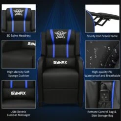 Tangkula PU Leather Gaming Recliner Chair Single Massage Lounge Sofa W/ Lumbar Cushion Blue -Tangkula GUEST d4ccb134 4e81 4918 adb2 9ef2e8c7dc3c