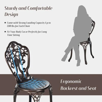 Tangkula 3-Piece Cast Aluminum Bistro Set Outdoor Patio Bistro Table Set Outdoor Round Bistro Table And Chairs For Porch 2 Tangkula 3-Piece Cast Aluminum Bistro Set Outdoor Patio Bistro Table Set Outdoor Round Bistro Table And Chairs For Porch - Image 2
