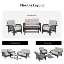 Tangkula 4PCS Patio Rattan Furniture Set Outdoor Conversation Set W/Tempered Glass Coffee Table Beige 13 Tangkula 4PCS Patio Rattan Furniture Set Outdoor Conversation Set W/Tempered Glass Coffee Table Beige -Tangkula GUEST d5031fc1 06bd 4471 9c12 0bbf2128f864