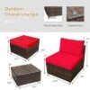 Tangkula 5-Piece Outdoor Rattan Wicker Sofa Set Lounge Chair With Red Cushions
