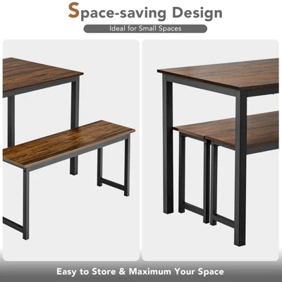 Tangkula 3pcs Dining Table Set For 4 Modern Industrial Counter Height Kitchen Table Set With 2 Benches For Dining Room Natural/Brown 8 Tangkula 3pcs Dining Table Set For 4 Modern Industrial Counter Height Kitchen Table Set With 2 Benches For Dining Room Natural/Brown - Image 8