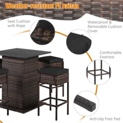 Tangkula 5PCS Patio Rattan Bar Table Stool Set Hidden Storage Shelf Cushion Red Patio Black 15 Tangkula 5PCS Patio Rattan Bar Table Stool Set Hidden Storage Shelf Cushion Red Patio Black -Tangkula GUEST d567a8f0 e835 47de a78a a2f4e9dee57f