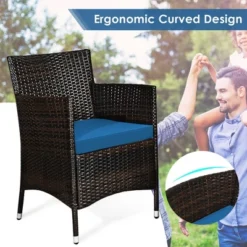 Tangkula 4PCS Patio Rattan Conversation Furniture Set Outdoor W/ Peacock Blue Cushion -Tangkula GUEST d5860dbe 1787 4323 b8d2 926736a11fa6