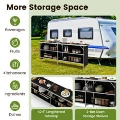 Tangkula Portable Bar Table Folding Camping Table W/ Aluminum Alloy Frame 2-Tier Shelves -Tangkula GUEST d5a704ff 90c8 41f0 824a 5996d2b22588