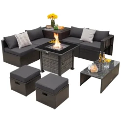 Tangkula 9 Pieces Furniture Set W/ 50,000 BTU Propane Fire Pit Table Patio Gray 11 Tangkula 9 Pieces Furniture Set W/ 50,000 BTU Propane Fire Pit Table Patio Gray -Tangkula GUEST d5dad0f8 73ed 45bc aba7 ae20add4da62