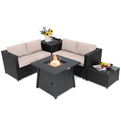 Tangkula 5-Piece Outdoor Patio Furniture Set With 50,000 BTU Propane Fire Pit Table Patio Conversation Set W/ Cushions, Storage Box, Coffee Table 10 Tangkula 5-Piece Outdoor Patio Furniture Set With 50,000 BTU Propane Fire Pit Table Patio Conversation Set W/ Cushions, Storage Box, Coffee Table - Image 10