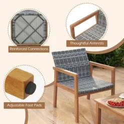 Tangkula 4-Piece Patio Furniture Set PE Rattan Patio Bistro Set With Loveseat Single Chairs & Coffee Table Outdoor Acacia Wood Conversation Set -Tangkula GUEST d5edd421 e82a 43a4 93f4 e8d3e6503181