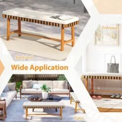 Tangkula 2PCS Outdoor Acacia Wood Bench With Cushion Breathable Rope Seat Patio Dining Bench For Entryway Garden Poolside Balcony -Tangkula GUEST d649a05c facb 48c4 8234 8256952b6079