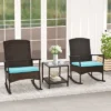 Tangkula 3 Pieces Rocking Wicker Bistro Set Outdoor Front Porch Rocker Chairs Conversation Set
