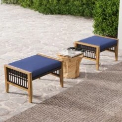 Tangkula 2PCS Acacia Wood Outdoor Patio Ottoman Footstool W/ Removable Cushion -Tangkula GUEST d6ccb6e1 a850 4e90 b8c2 03ff2cc72026