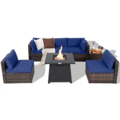 Tangkula 7PCS Rattan Patio Sectional Furniture Set W/ 30" Fire Pit Table & Cushion -Tangkula GUEST d6dbec00 2132 4a48 8d91 930bf6738941