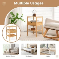 Tangkula Bamboo Nightstand W/ Pull-out Drawer & Storage Shelf Wood Natural 15 Tangkula Bamboo Nightstand W/ Pull-out Drawer & Storage Shelf Wood Natural -Tangkula GUEST d6df9c35 94c1 424a b79c 01998f0121c2