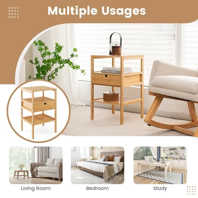 Tangkula Bamboo Nightstand W/ Pull-out Drawer & Storage Shelf Wood Natural 7 Tangkula Bamboo Nightstand W/ Pull-out Drawer & Storage Shelf Wood Natural - Image 7